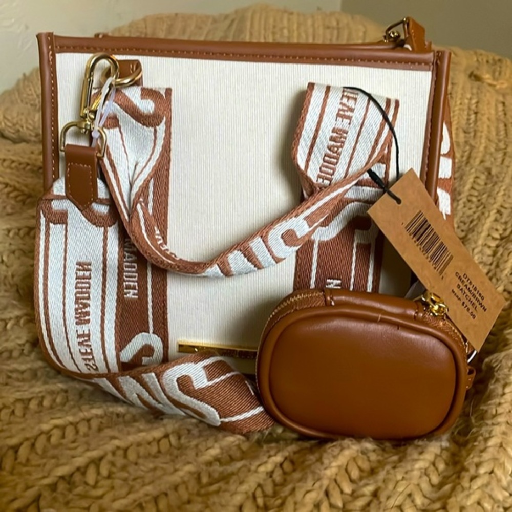Steve Madden Bwebber Crossbody Convertible Satchel Cream/Brown